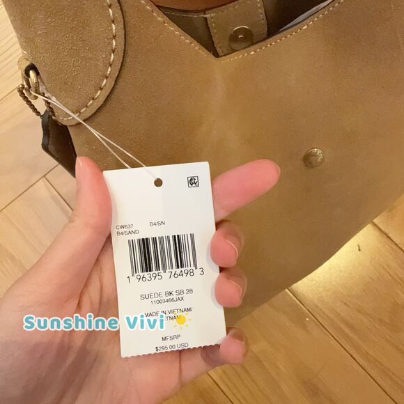 NWT COACH Brooklyn Shoulder Bag 28 Suede CW637 Sand Leather - Picture 6 of 13